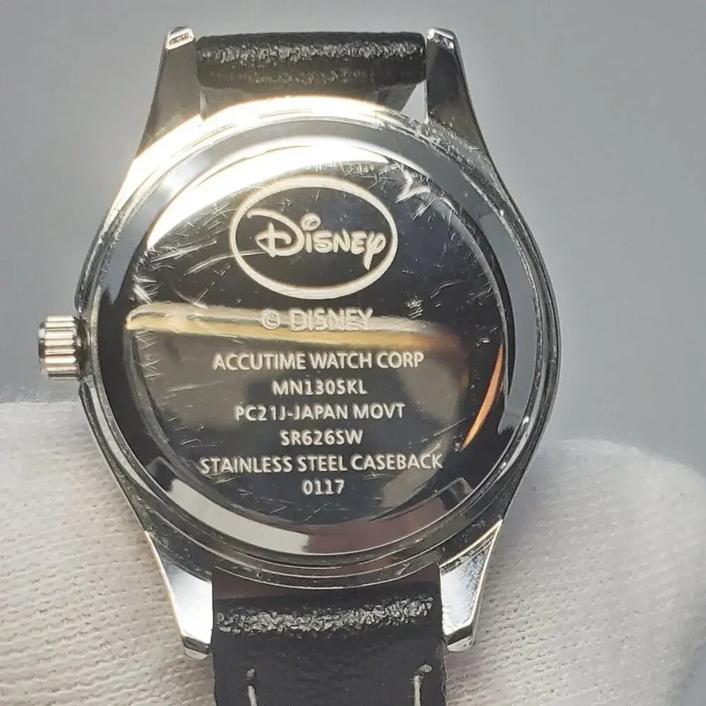 Disney Minnie Mouse Watch with Black Leather-Like Band